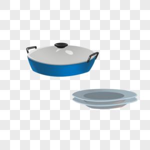 厨房锅具和盘子组合元素图片