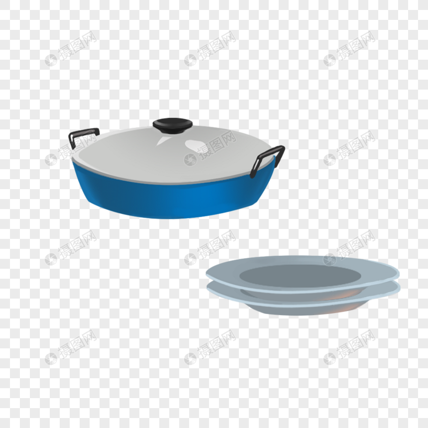 厨房锅具和盘子组合元素图片