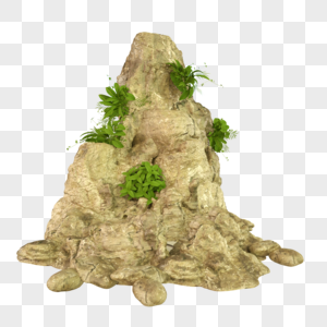 石头假山绿植3D建模立体图片