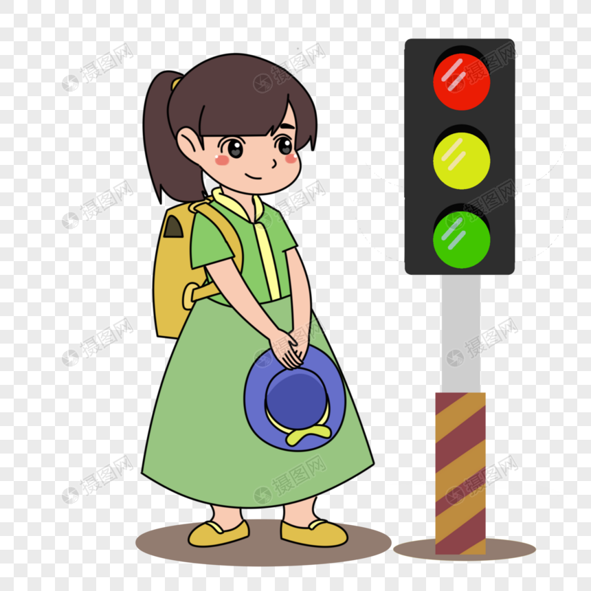 在等红绿灯的女同学