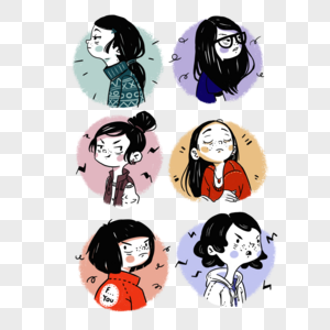 旋风少女!卡通叛逆少女表情素材