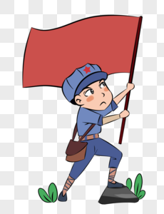 建军节举旗的卡通人物手绘图片