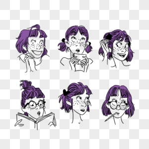 卡通紫色头发女孩表情包图片