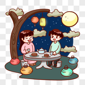 中秋赏月吃月饼的情侣图片