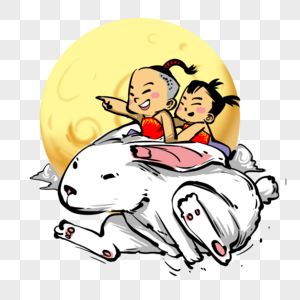 骑着玉兔奔月的孩子图片