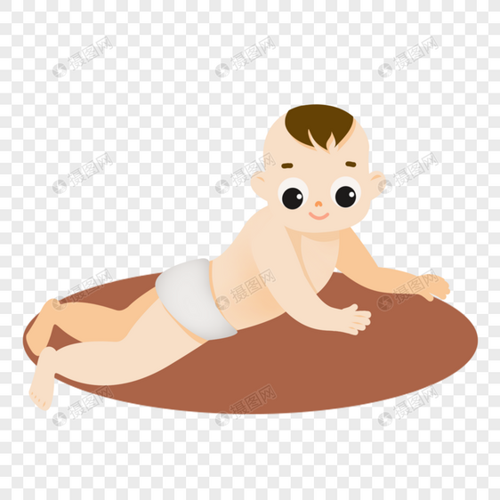 卡通宝宝趴在棕色的毯子上图片