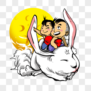 骑着玉兔赏月的孩子图片