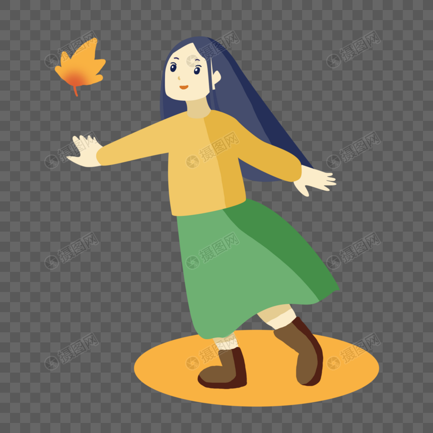 卡通秋装女孩热爱自然