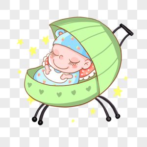婴儿车中睡觉的可爱小宝宝高清图片
