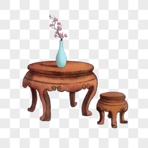 桌椅素材中国风国画中式桌椅素材
