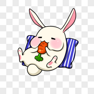 翻肚皮在枕头上抱胡萝卜啃的兔子高清图片