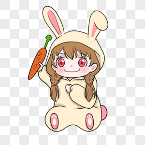 穿兔子衣服拿胡萝卜乱挥的小女孩图片
