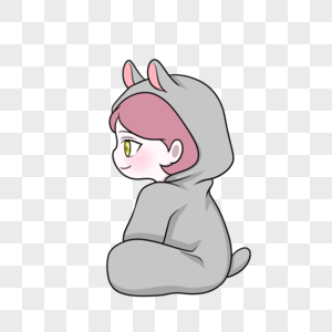 孩子坐快艇穿仓鼠衣服的小女孩侧坐素材