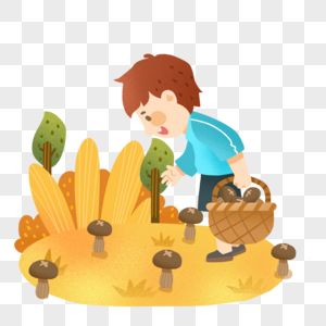 秋天采蘑菇的儿童图片