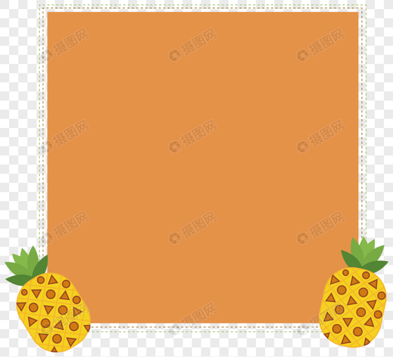 手绘卡通水果黄色菠萝方形边框图片