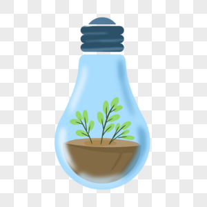 蓝色灯泡里的植物图片