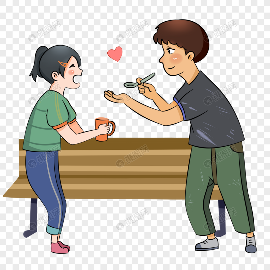 在公园喂食的小情侣