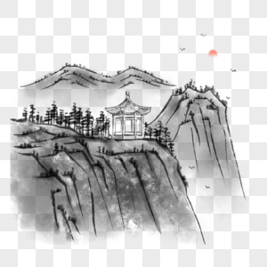 中国风国画水墨山间高清图片