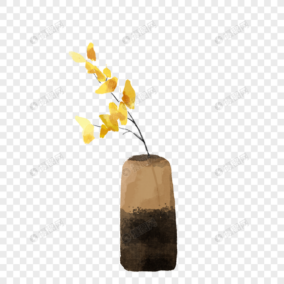 手绘水彩小清新黄色陶瓷瓶装饰图片