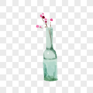 手绘卡通小清新透明玻璃瓶花卉图片