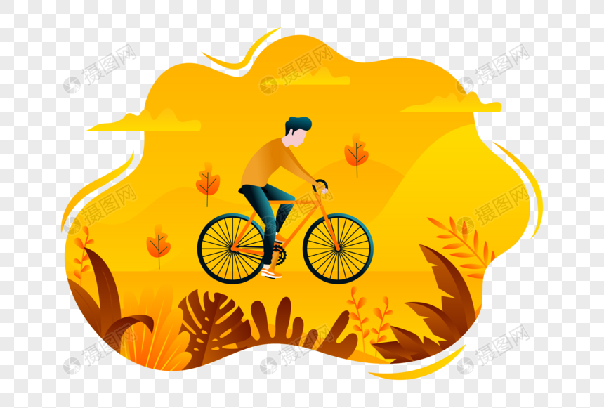 秋天男孩骑自行车图片