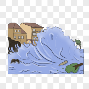手绘卡通小清新自然灾害水灾图片