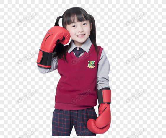 戴着拳击手套的小女孩图片