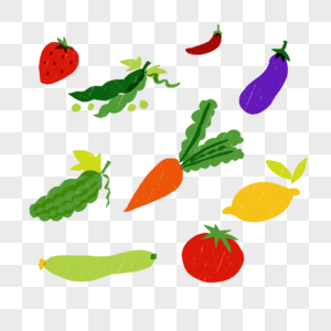 蔬菜番茄胡萝卜茄子豆角食材简约插画可爱图片