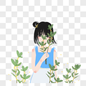 拿桂花的女孩图片素材