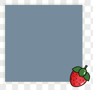 手绘卡通水果红色草莓方形蓝底边框高清图片