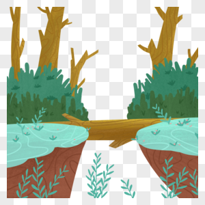 植被木桥手绘背景图片