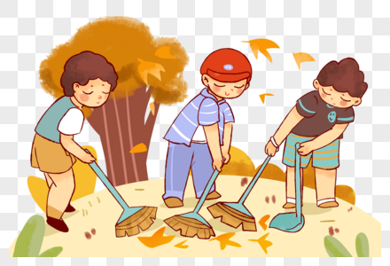 后院的树荫秋天扫落叶素材