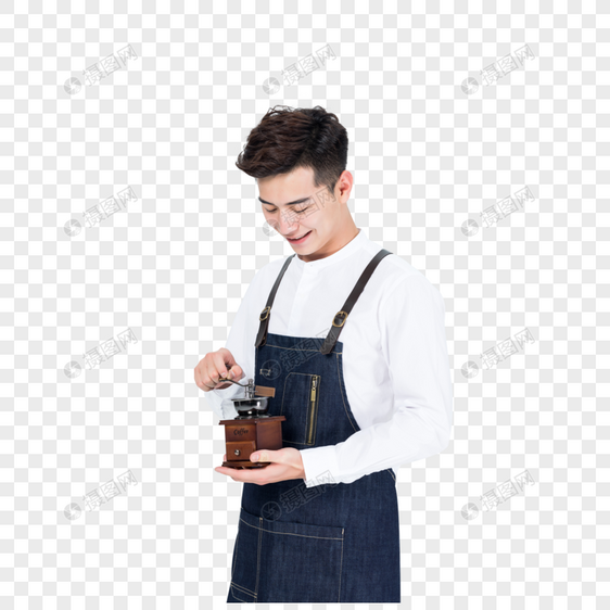 咖啡师手拿咖啡磨豆机图片
