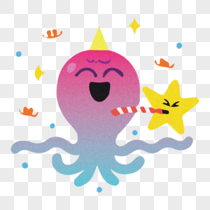 狂欢创意矢量章鱼表情包插画素材图片