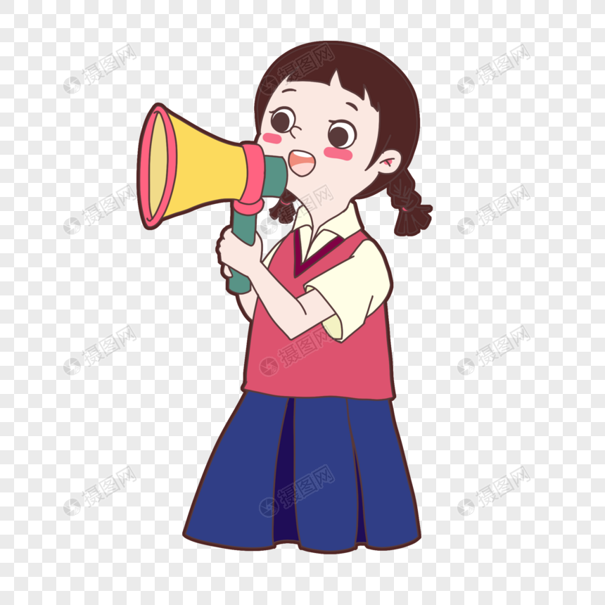 拿着喇叭呐喊的女孩q版