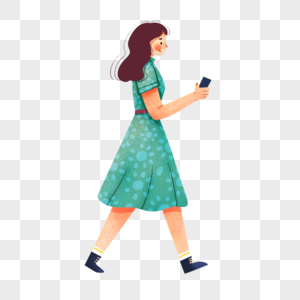 扁平肌理拿着手机走路的女孩图片