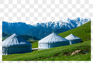 新疆的雪上和蒙古包图片