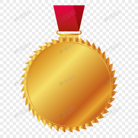 红色缎带镀金材质金色冠军奖牌图片
