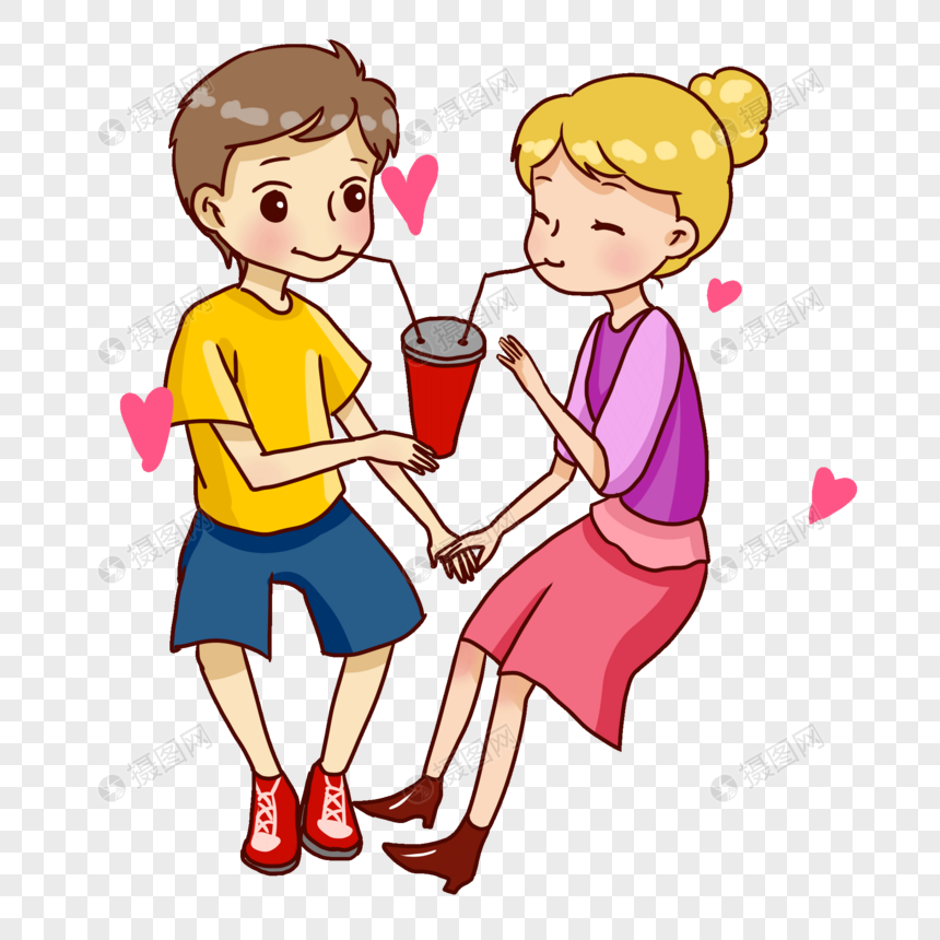 正在和饮料的情侣