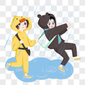 下雨天一起穿动物雨衣的情侣图片