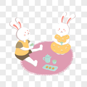 中秋节喝茶吃月饼玉兔图片