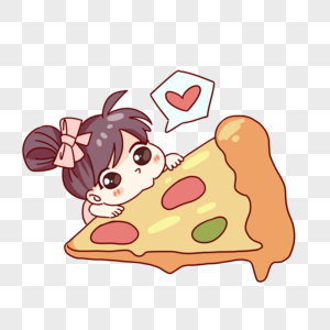 手绘趴在披萨上的女孩图片