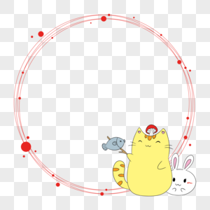 红色简约圈点可爱猫咪兔子动物边框图片