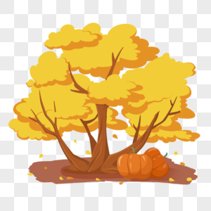 秋天红色黄色清新扁平大树落叶图片
