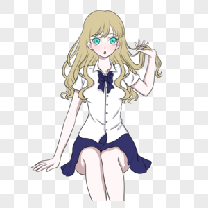 端坐玩头发的女学生日系校服图片素材