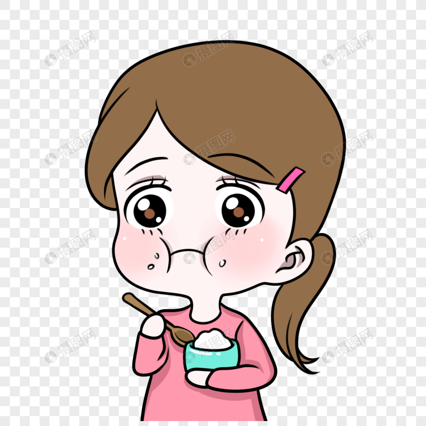 吃的满脸米饭的女孩