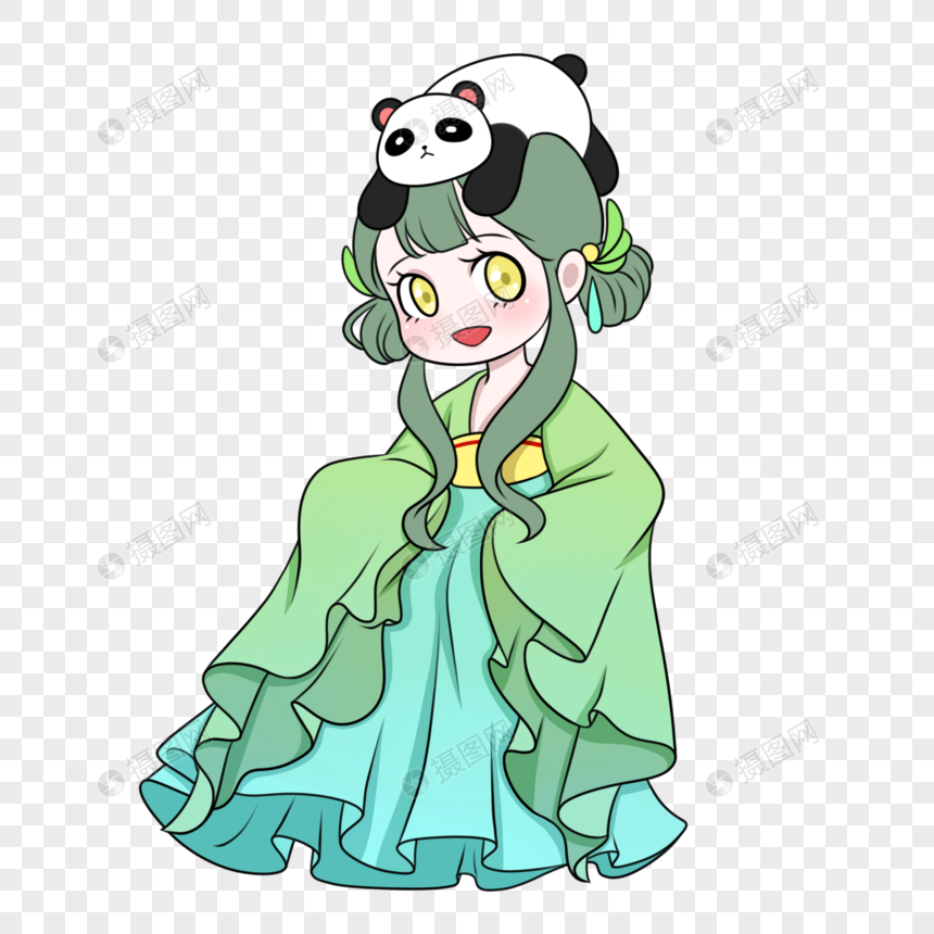 熊猫与竹子精女孩图片