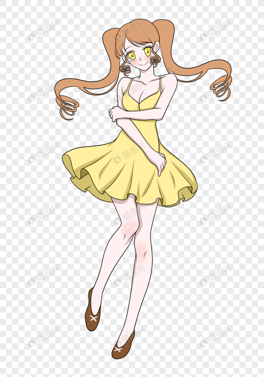 夏日风卷发双马尾短裙女孩