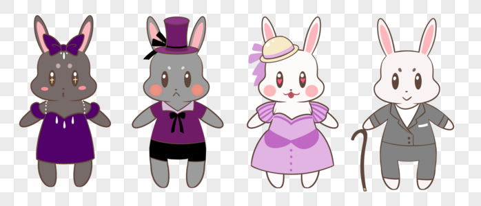紫色灰色衣裙西装兔子套装高清图片