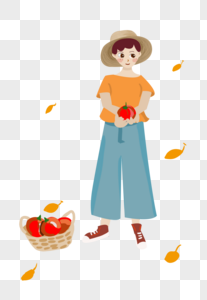 秋季出游摘柿子的女孩图片